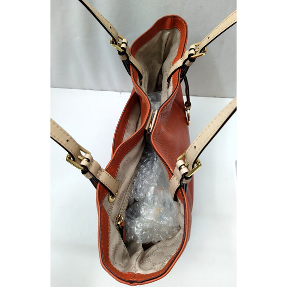 Michael Kors Jet Set Salmon Orange Pebbled Leather Double Handle Tote Bag - Picture 8 of 16